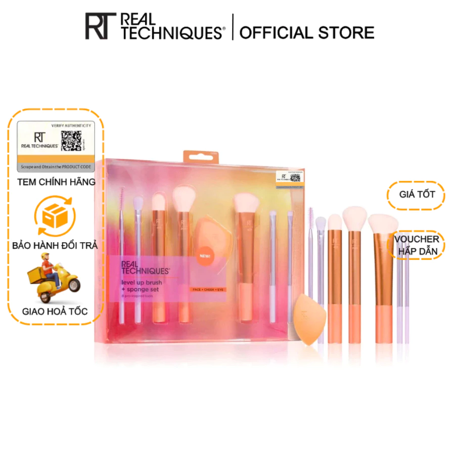 Bộ 7 cây cọ kèm mút RT Real Techniques Level Up Brush + Sponge Set mã loại 0089