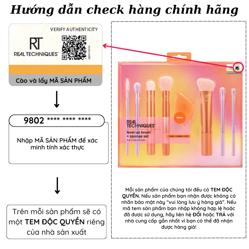 Bộ 7 cây cọ kèm mút RT Real Techniques Level Up Brush + Sponge Set mã loại 0089