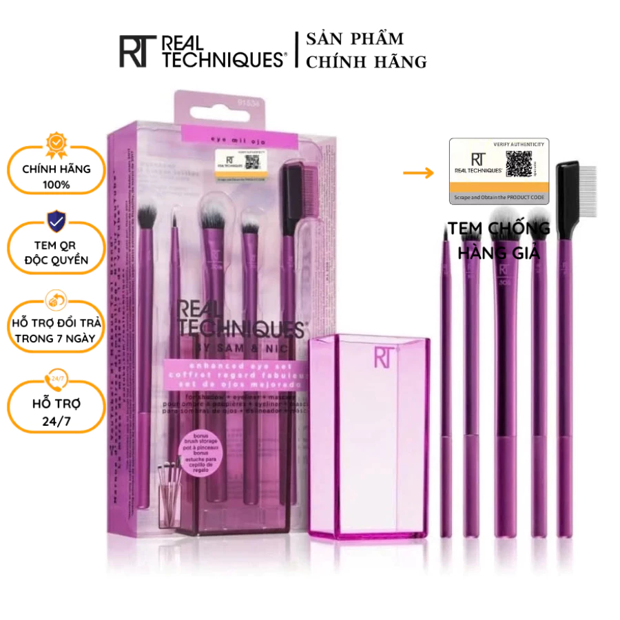 Bộ Cọ 5 Cây Dành Cho Mắt Có Ống Đựng RT REAL TECHNIQUES Enhanced Eye Brush Set 91534