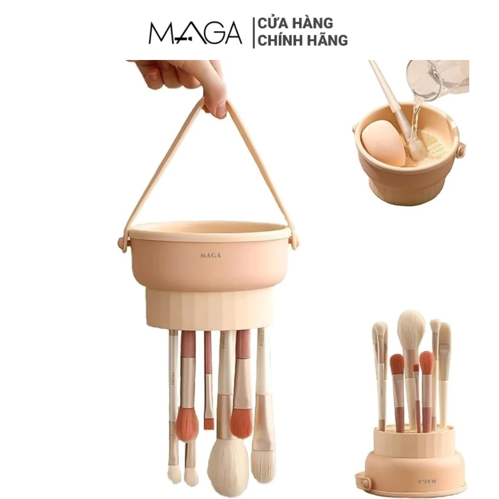 Bộ Dụng Cụ Vệ Sinh Cọ Trang Điểm Và Giặt Mút Trang Điểm Cao Cấp MAGA 3 in 1 Makeup Brush Cleaner Mat MA113