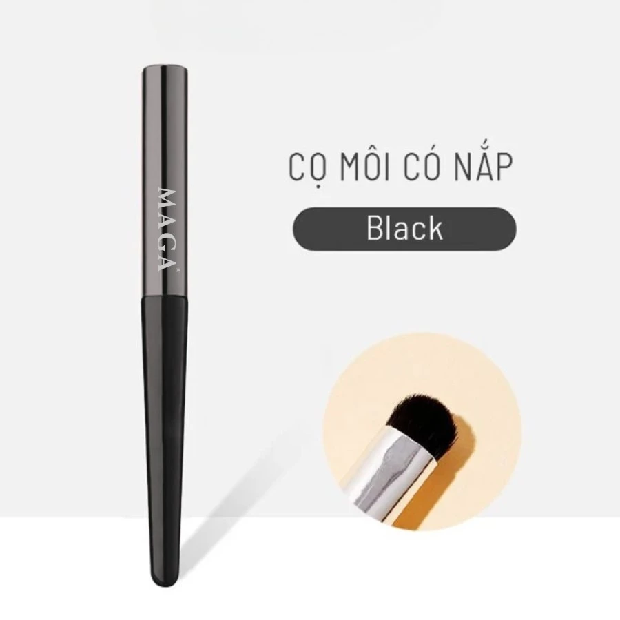 Cọ môi có nắp MAGA LID Lip Brush siêu xịn, Cọ tán son môi đánh son tán mịn màu đen MA18