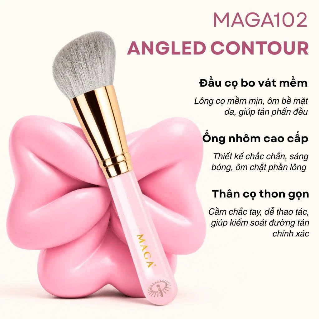 Cọ trang điểm tán phấn má hoặc tạo khối MAGA Angled Contour MAGA102 màu hồng chất cọ mềm mịn không đau rát khi dùng