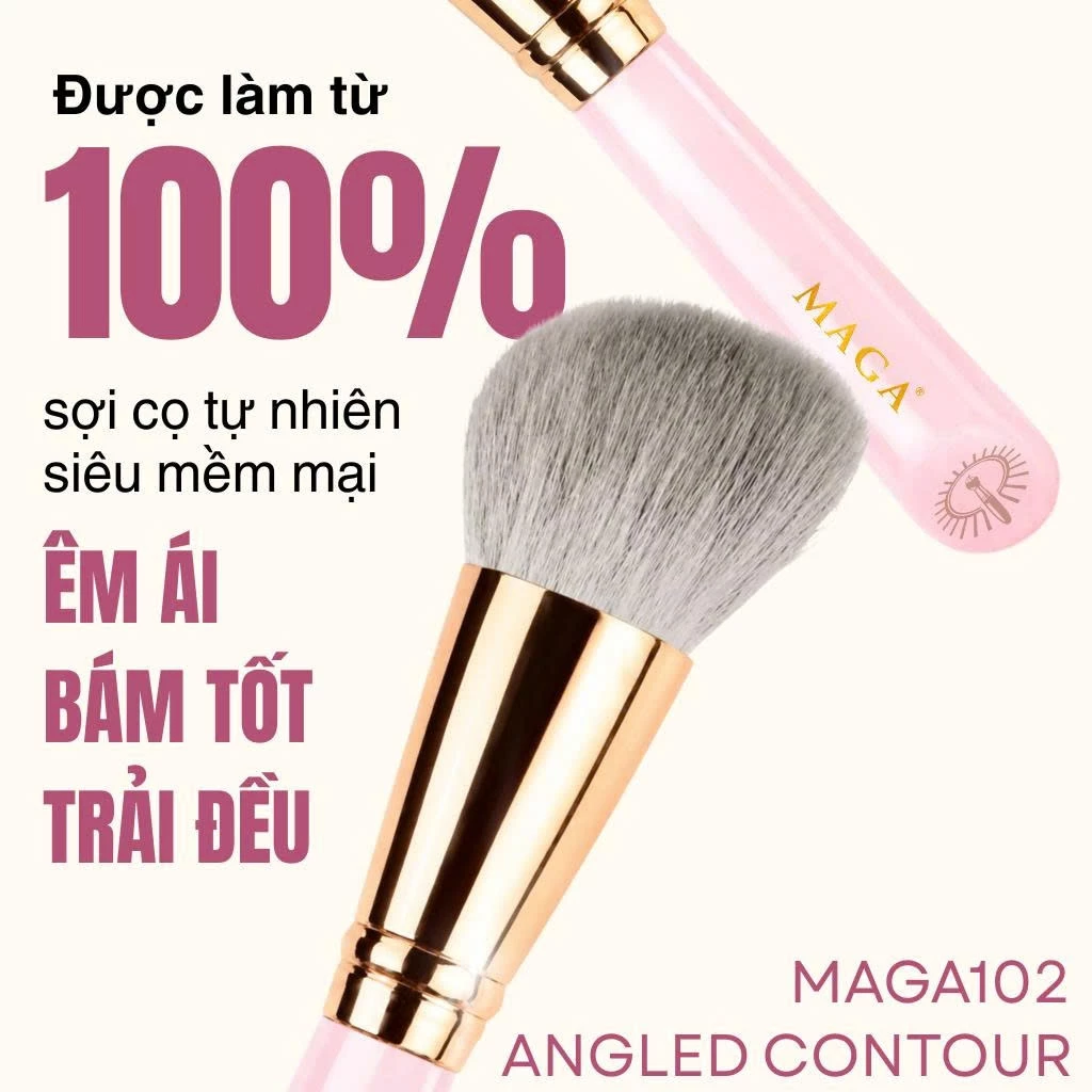Cọ trang điểm tán phấn má hoặc tạo khối MAGA Angled Contour MAGA102 màu hồng chất cọ mềm mịn không đau rát khi dùng