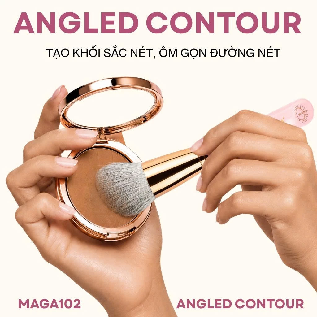Cọ trang điểm tán phấn má hoặc tạo khối MAGA Angled Contour MAGA102 màu hồng chất cọ mềm mịn không đau rát khi dùng