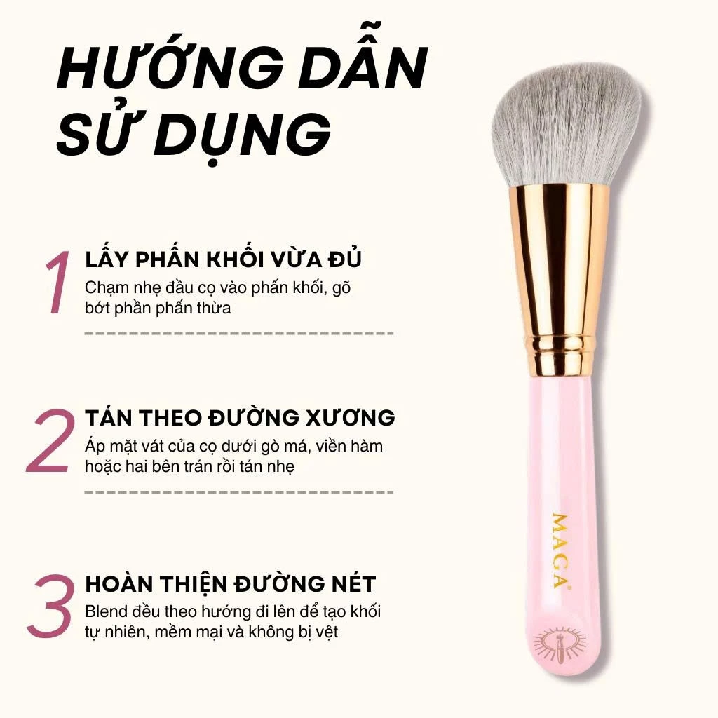 Cọ trang điểm tán phấn má hoặc tạo khối MAGA Angled Contour MAGA102 màu hồng chất cọ mềm mịn không đau rát khi dùng