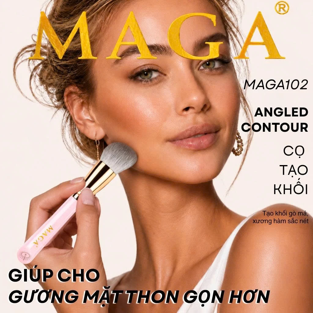 Cọ trang điểm tán phấn má hoặc tạo khối MAGA Angled Contour MAGA102 màu hồng chất cọ mềm mịn không đau rát khi dùng