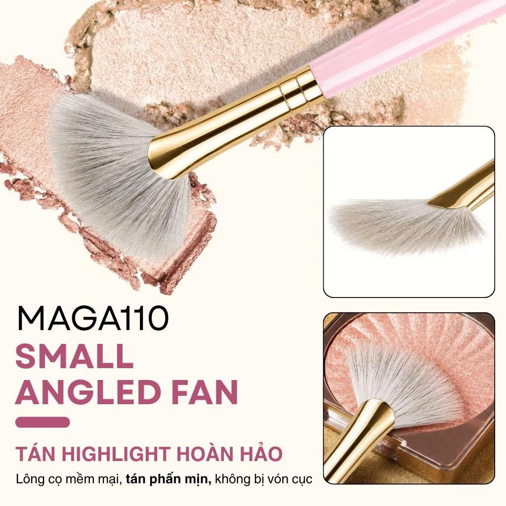 MAGA Cọ highlight hình quạt chuyên nghiệp màu hồng Small Angled Fan MAGA110