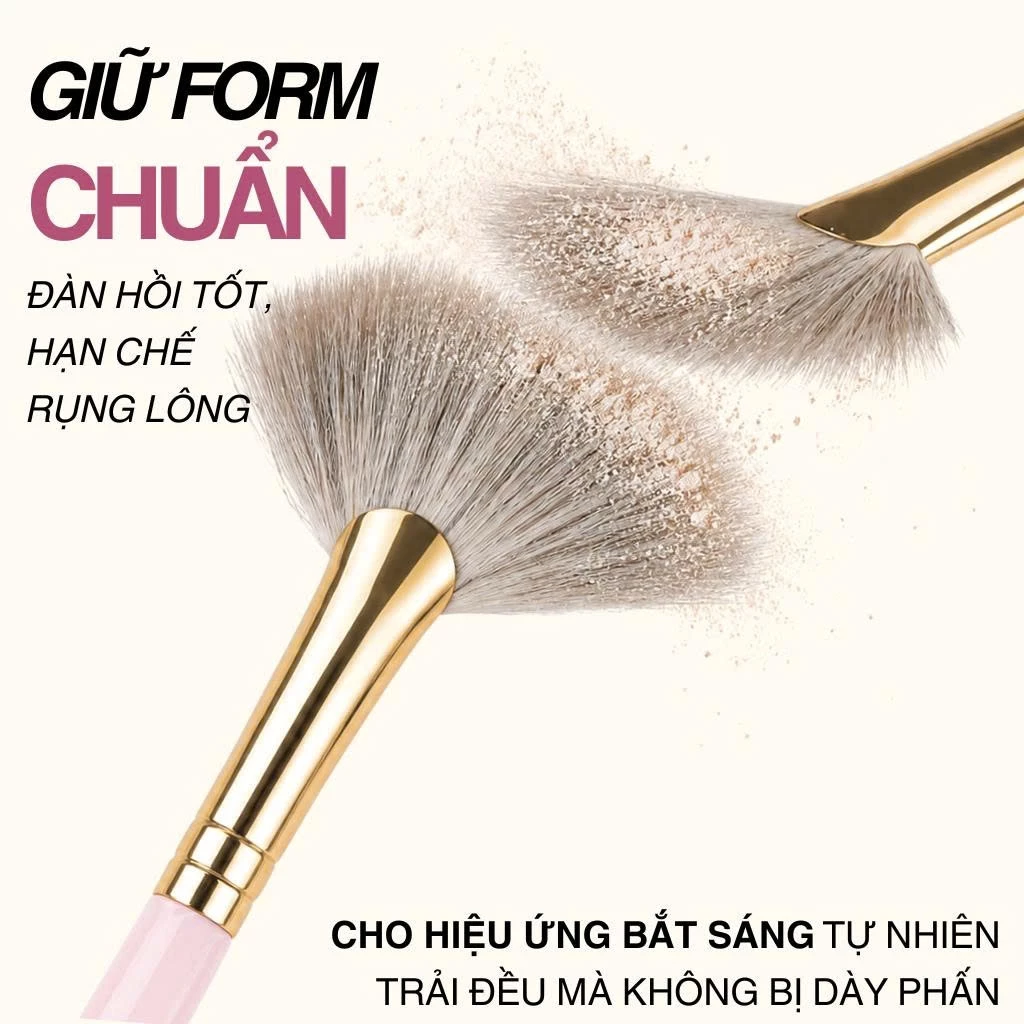 MAGA Cọ highlight hình quạt chuyên nghiệp màu hồng Small Angled Fan MAGA110