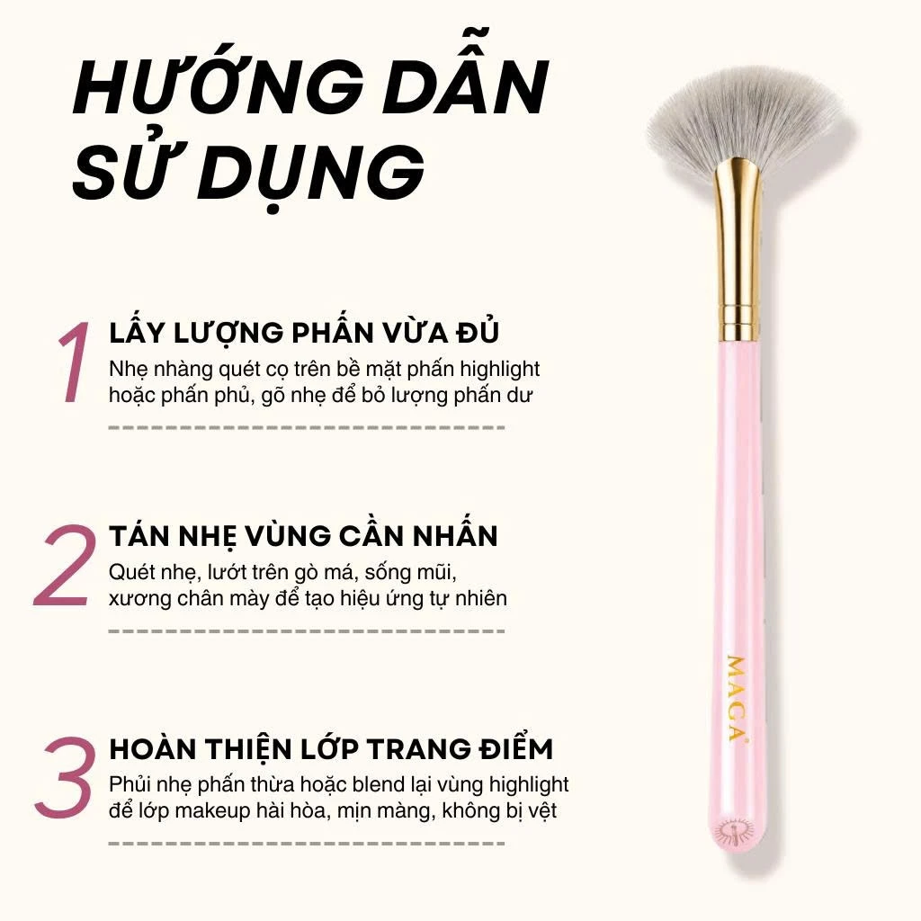 MAGA Cọ highlight hình quạt chuyên nghiệp màu hồng Small Angled Fan MAGA110