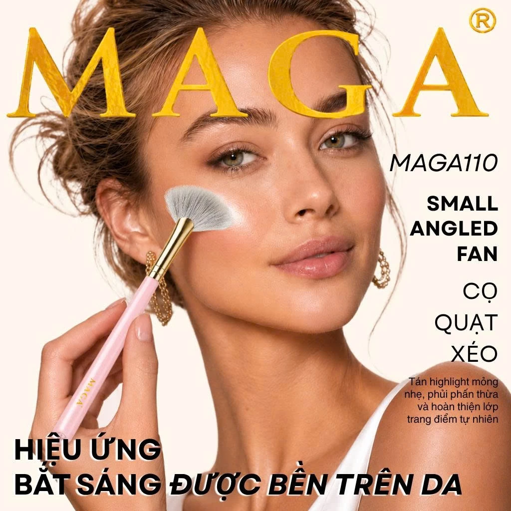 MAGA Cọ highlight hình quạt chuyên nghiệp màu hồng Small Angled Fan MAGA110