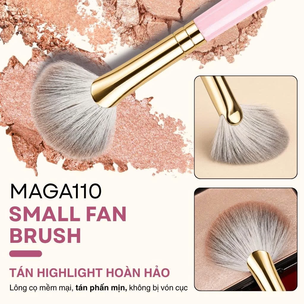 Cọ highlight bắt sáng hình quạt chuyên nghiệp MAGA Small Fan MAGA111 cọ má hồng đa năng, cọ trang điểm cấp