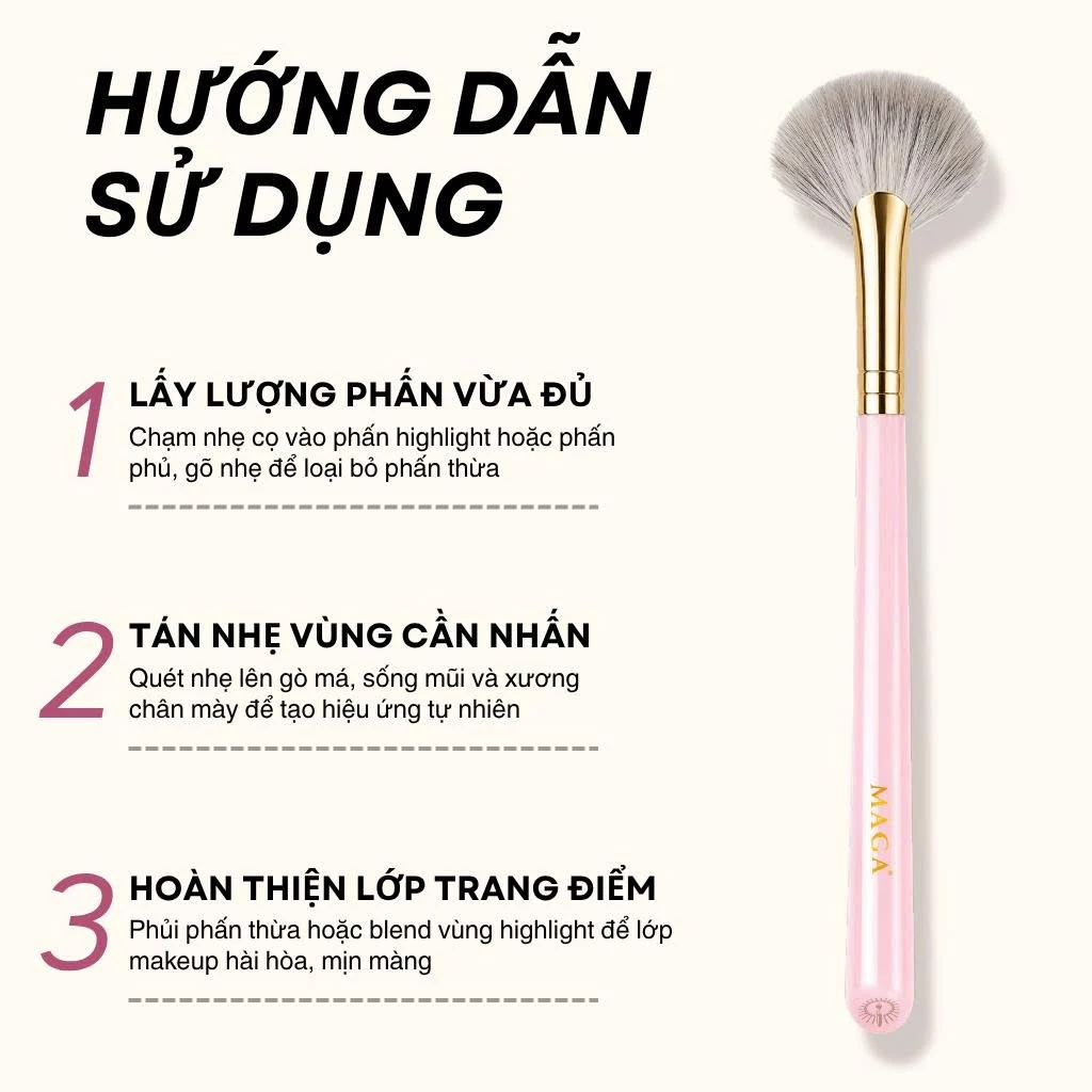 Cọ highlight bắt sáng hình quạt chuyên nghiệp MAGA Small Fan MAGA111 cọ má hồng đa năng, cọ trang điểm cấp