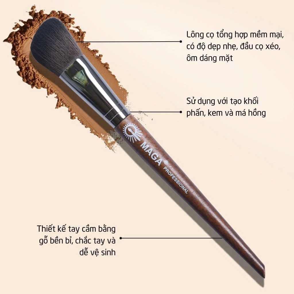 Cọ trang điểm tạo khối tán má hồng kem cao cấp MAGA Angled Contour MAK06