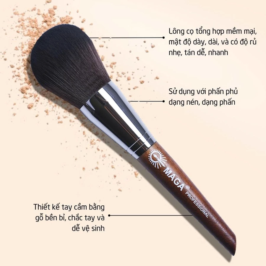 Cọ Trang Điểm Phủ Phấn Đầu To MAGA Powder Brush MAP03 – Lông Mềm, Tán Phấn Đều