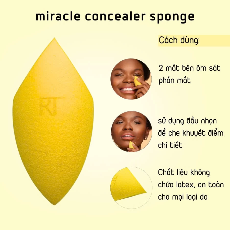 Mút Tán Kem Nền Che Khuyết Điểm Vát Xéo RT Real Techniques Miracle Concealer Sponge RT007