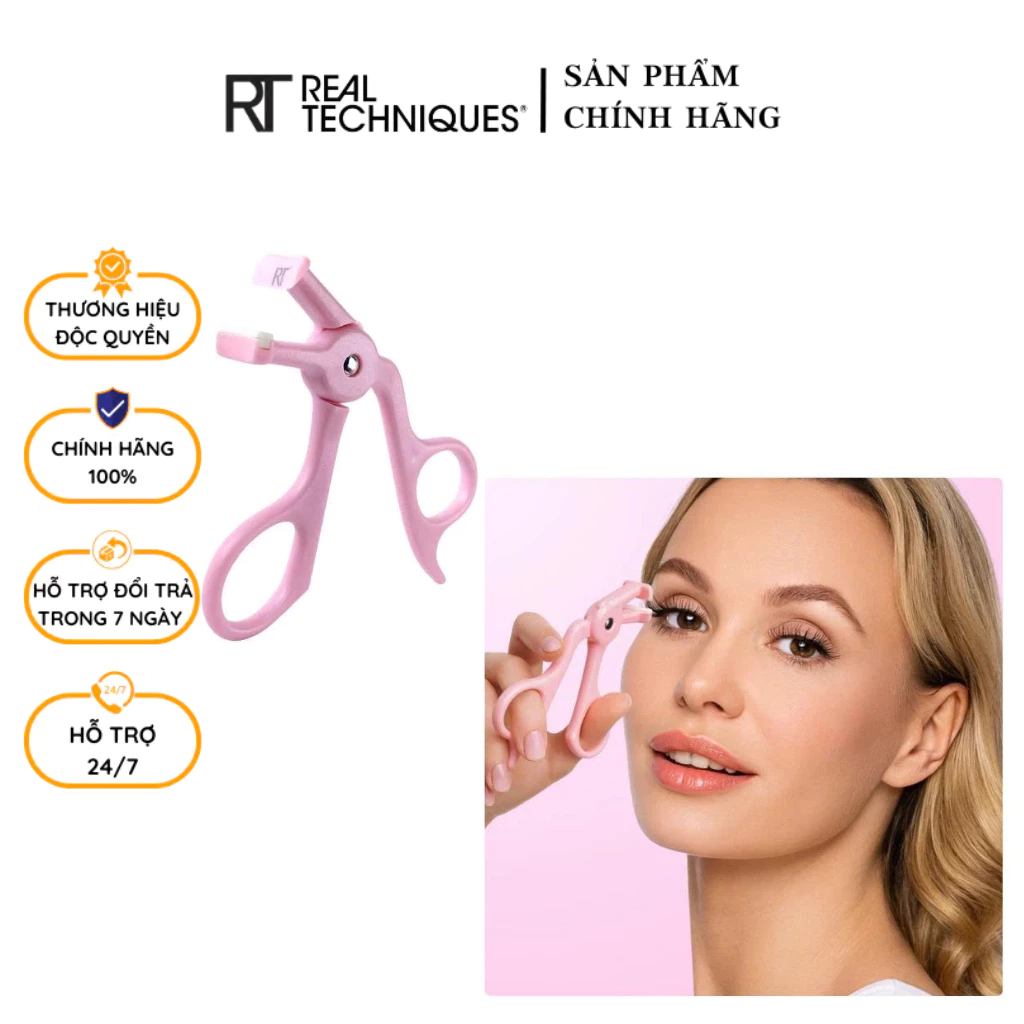 Kẹp bấm mi góc hồng chất liệu nhựa cao cấp RT Real Techniques Partial Eyelash Curler Size L dễ dàng kẹp mi cong RTBM009