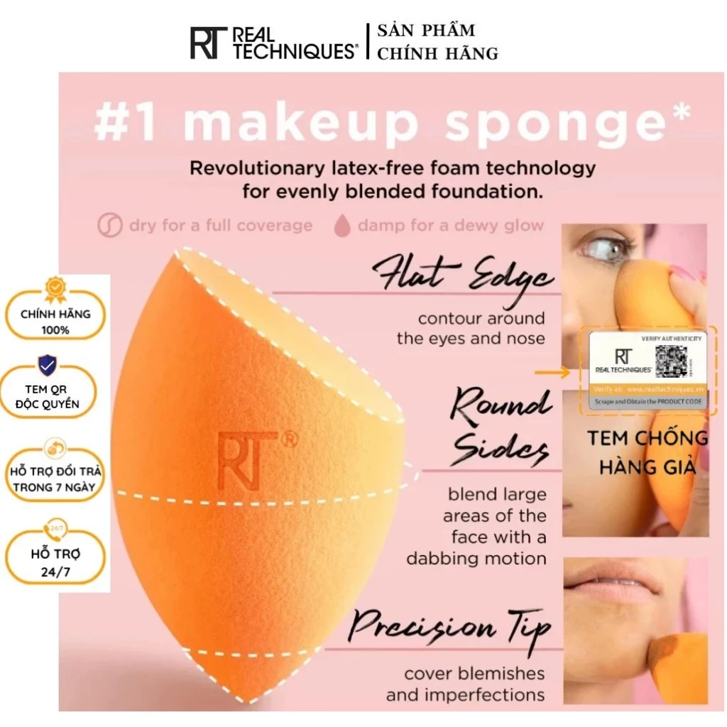 Mút Tán Nền Và Che Khuyết Điểm RT Real Techniques Miracle Concealer Complexion RTM501