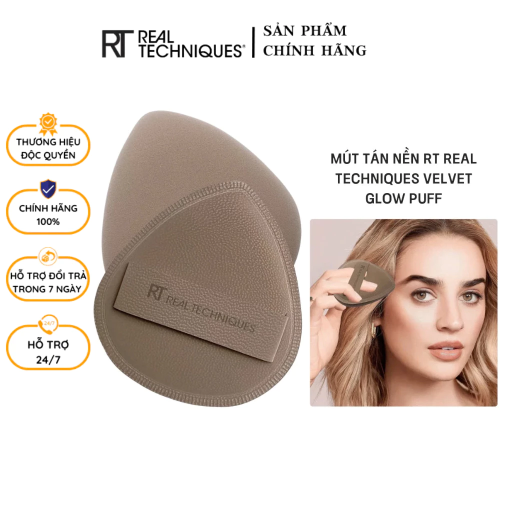 Bông mút tán nền chuyên nghiệp RT Real Techniques Velvet Glow Puff RTMU01 mút trang điểm cao cấp cho lớp nền hoàn hảo