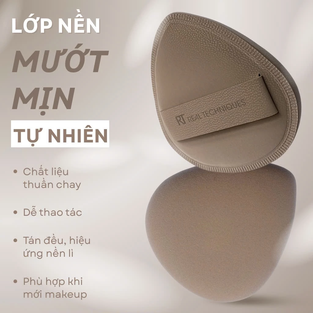 Bông mút tán nền chuyên nghiệp RT Real Techniques Velvet Glow Puff RTMU01 mút trang điểm cao cấp cho lớp nền hoàn hảo