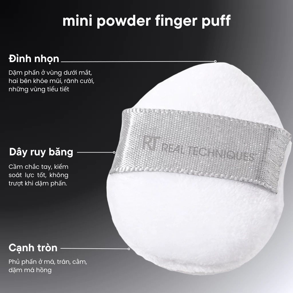 Mút đen nhỏ phủ phấn/má hồng màu đen RT Real Techniques Mini Powder Finger Puff RTMU04
