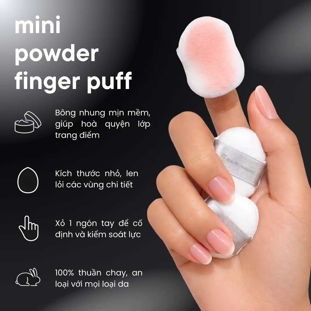 Mút đen nhỏ phủ phấn/má hồng màu đen RT Real Techniques Mini Powder Finger Puff RTMU04