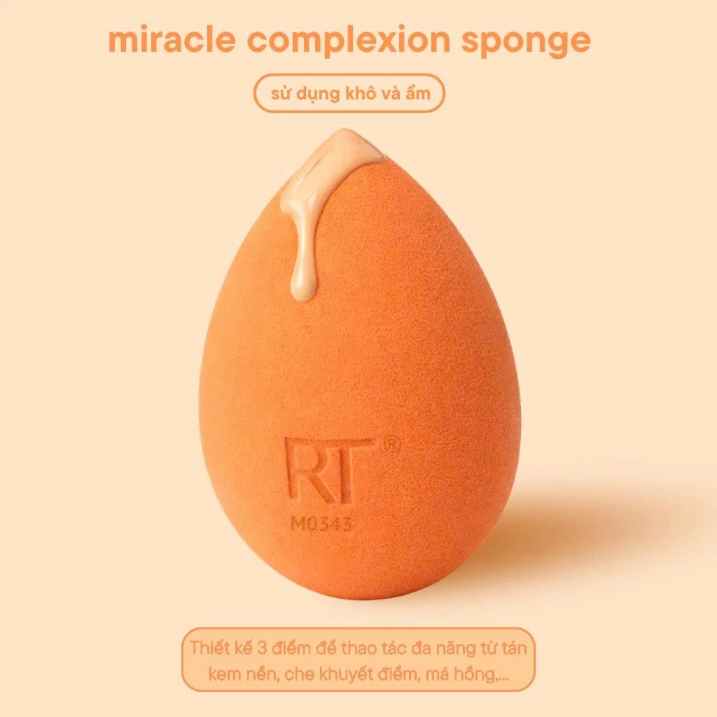 Miếng nhựa mút xốp trang điểm bọt biển RT REAL TECHNIQUES Miracle Complexion size L (kt:4 x 6cm) RTMU10
