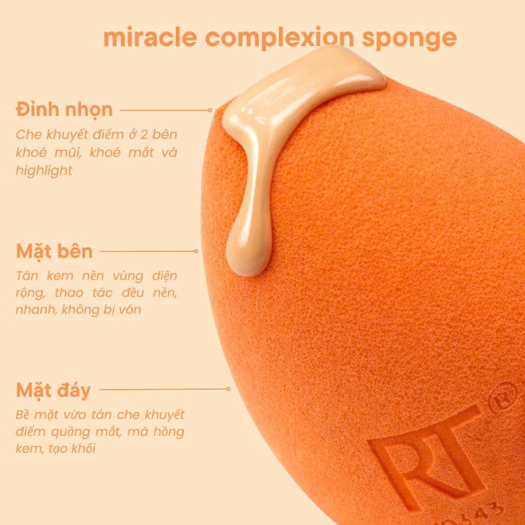 Miếng nhựa mút xốp trang điểm bọt biển RT REAL TECHNIQUES Miracle Complexion size L (kt:4 x 6cm) RTMU10