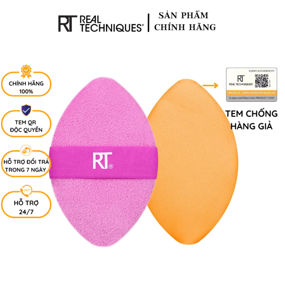 Bông tán nền lỏng và phấn hai mặt RT Real Techniques Miracle 2 In 1 Powder Puff 0090
