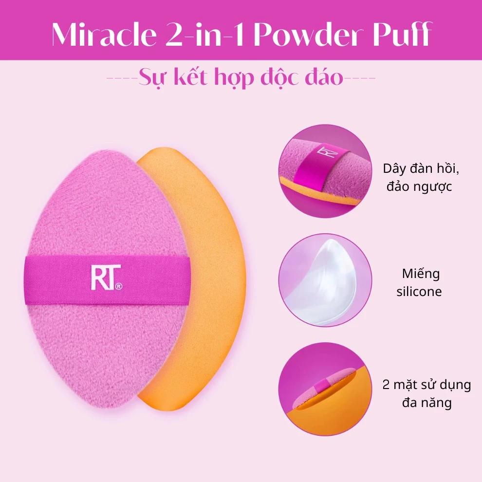 Bông tán nền lỏng và phấn hai mặt RT Real Techniques Miracle 2 In 1 Powder Puff 0090