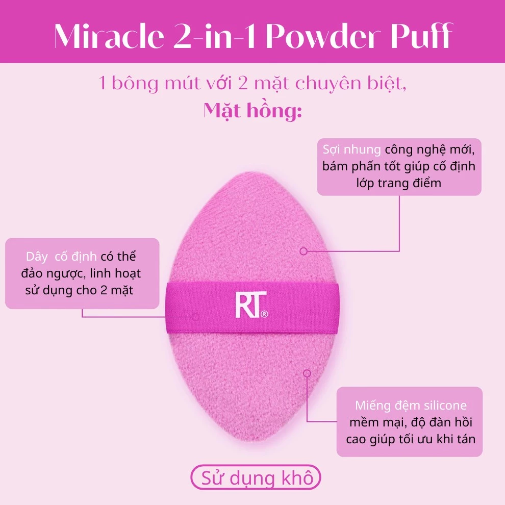 Bông tán nền lỏng và phấn hai mặt RT Real Techniques Miracle 2 In 1 Powder Puff 0090
