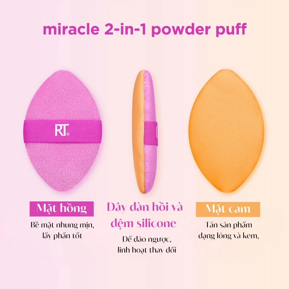 Bông tán nền lỏng và phấn hai mặt RT Real Techniques Miracle 2 In 1 Powder Puff 0090