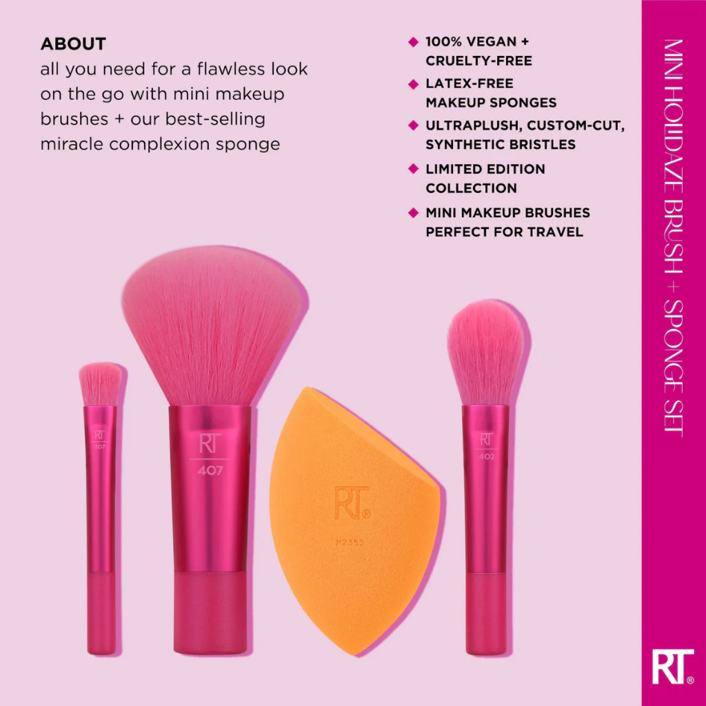 Bộ 3 cọ kèm 1 mút RT Real Techniques Limited Edition Mini Holidaze Brush + Sponge Kit mã loại 0108