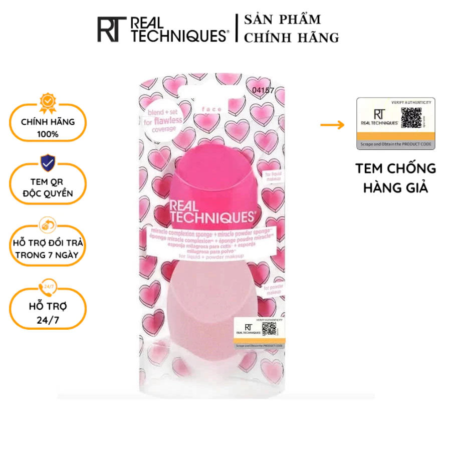 Set 2 Bông Mút Nền và Phủ Màu Hồng Real Techniques Miracle Powder Sponge For Liquid + Powder mask 04157