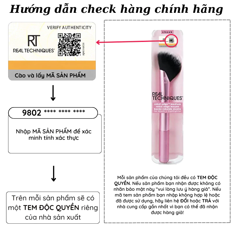 Cọ má hồng/highlight RT Real Techniques Cheek Rebel Edge mã loại 01896