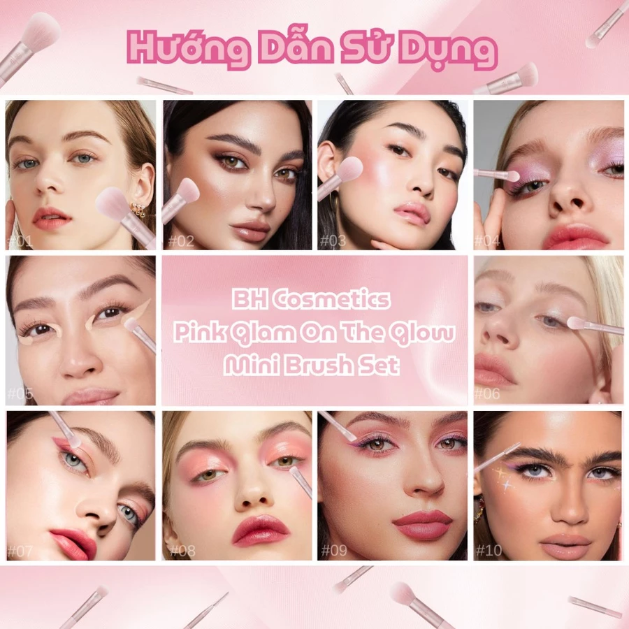Bộ Cọ Trang Điểm BH Cosmetics Glam On The Glow 10 Cây BHBO50