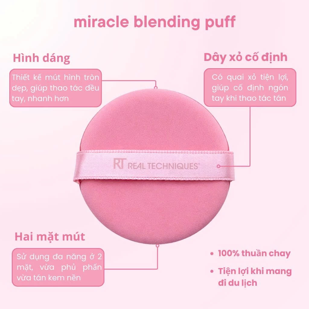 Bông Trang Điểm Tán Cushion Kem Nền Hai Mặt RT Real Techniques Air Cushion Powder Puff RT246