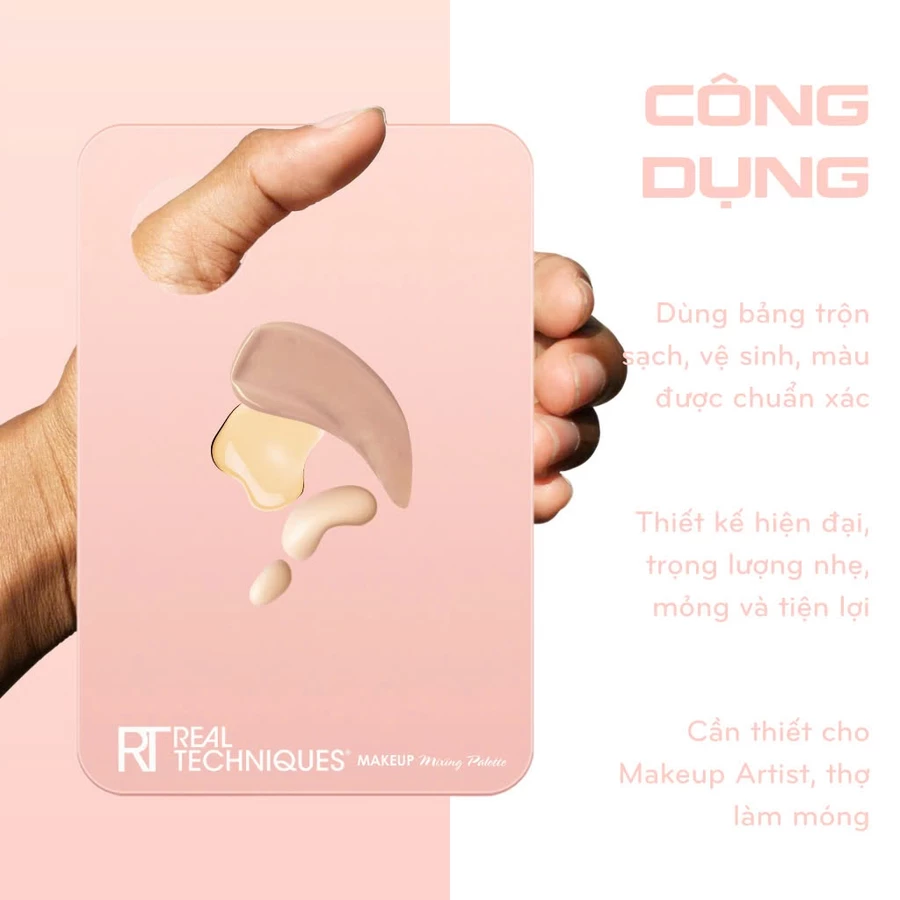 Bảng Trộn Kem Nền và Cây Trét Nền RT REAL TECHNIQUES Acrylic Makeup Mixing Palette RTB001 Đơn Giản Dễ Sử Dụng