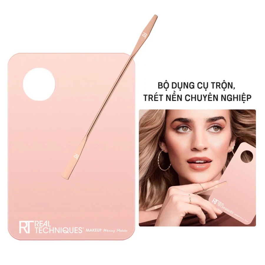 Bảng Trộn Kem Nền và Cây Trét Nền RT REAL TECHNIQUES Acrylic Makeup Mixing Palette RTB001 Đơn Giản Dễ Sử Dụng
