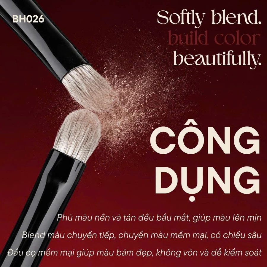 Cọ Tán Bầu Mắt Nhỏ - Cọ Viền Màu Mắt BH Cosmetics Small Eye Shadow BH026 Bám Phấn Lông Mềm