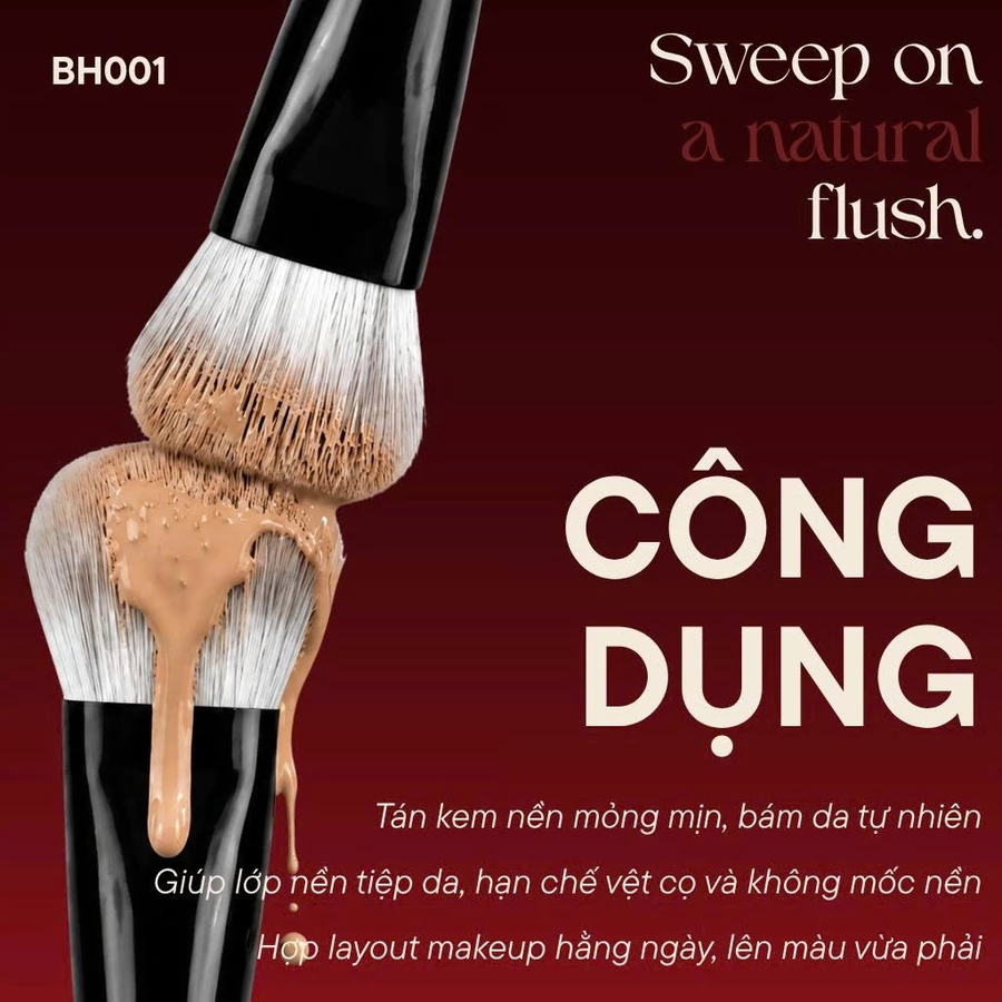 Cọ trang điểm má hồng kem tán nền đầu vát cao cấp BH Cosmetics Thumb Foundation BH001
