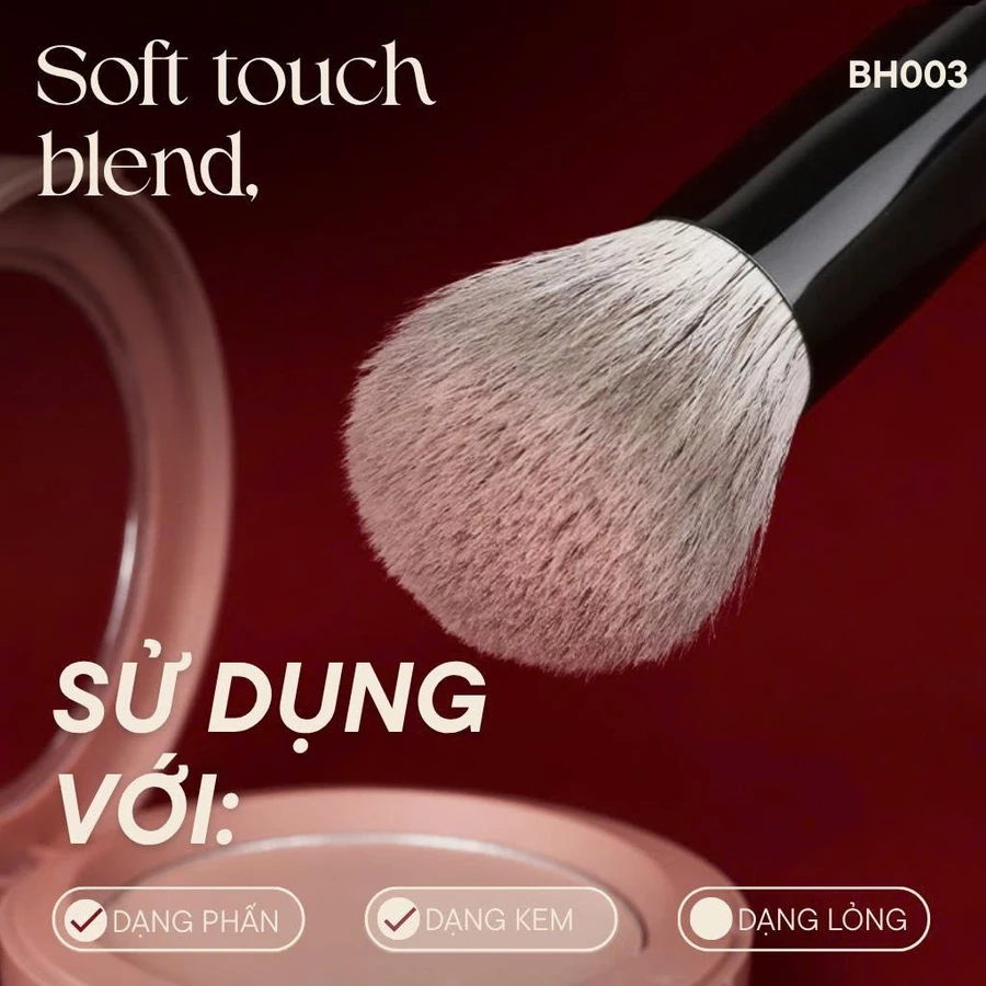 Cọ Trang Điểm Má Hồng Phủ Phấn Nhỏ BH Cosmetics Blusher BH003 Lông Mềm Bám Phấn
