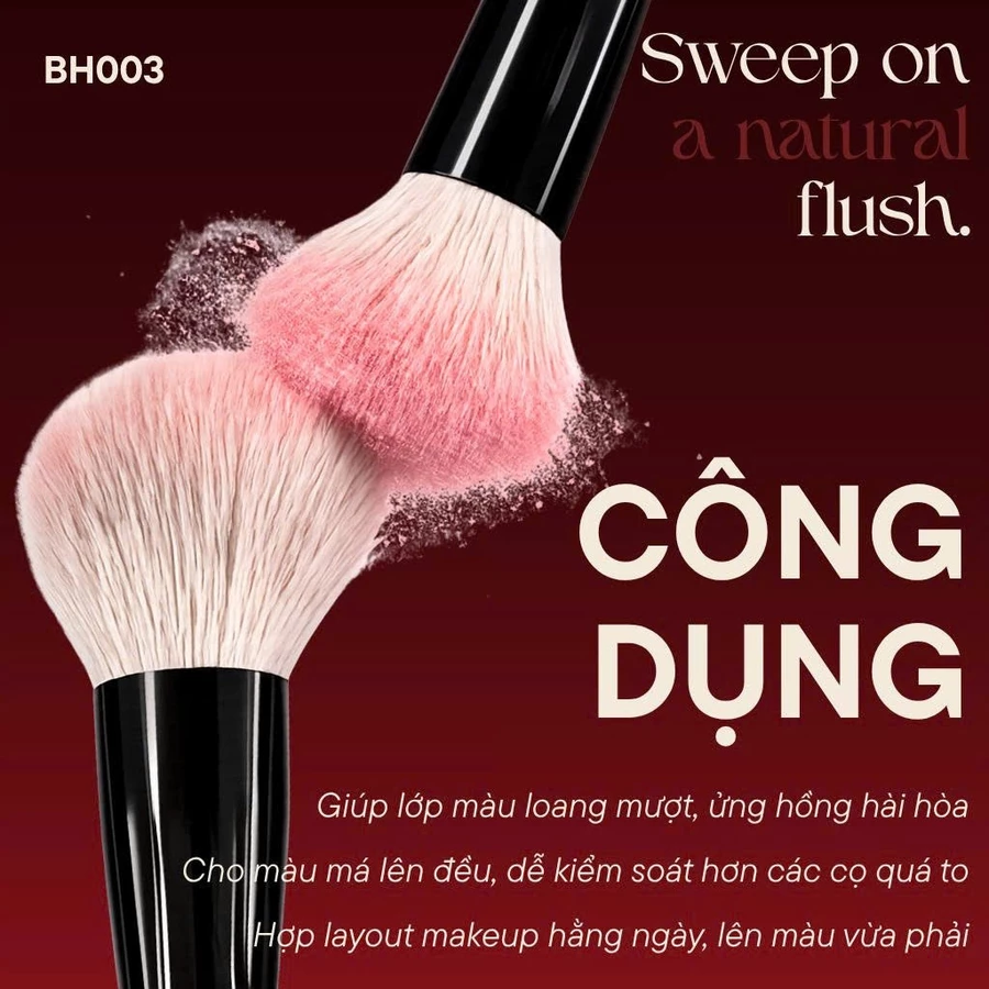 Cọ Trang Điểm Má Hồng Phủ Phấn Nhỏ BH Cosmetics Blusher BH003 Lông Mềm Bám Phấn