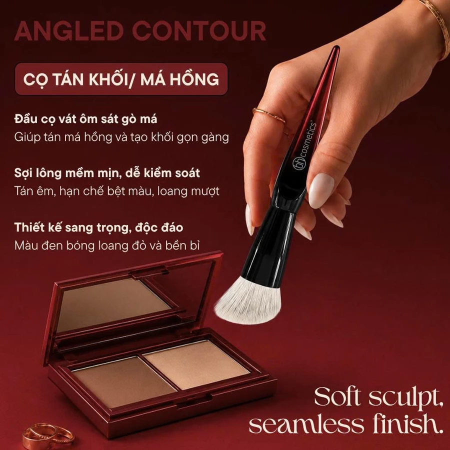 Cọ Đánh Khối Cho Phấn Dạng Nén Kem Phấn Cao Cấp BH Cosmetics Angled Contour BH004