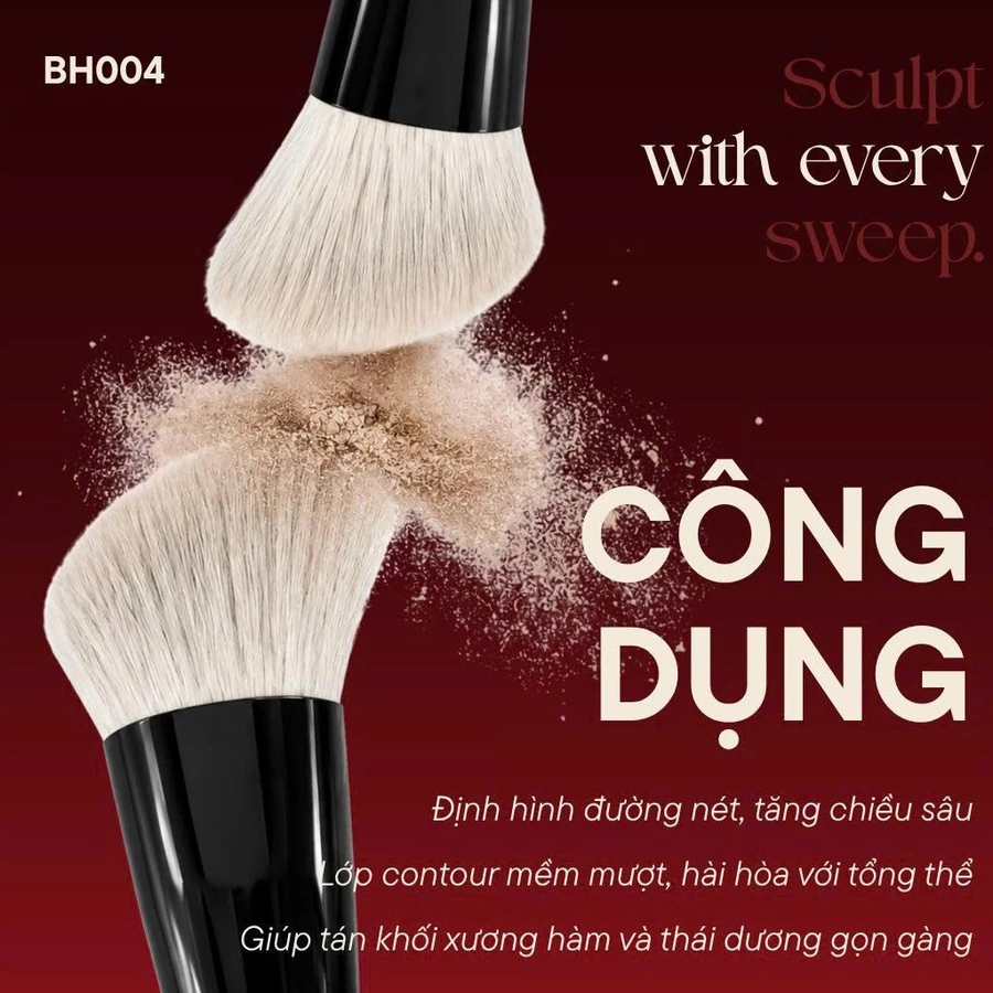 Cọ Đánh Khối Cho Phấn Dạng Nén Kem Phấn Cao Cấp BH Cosmetics Angled Contour BH004