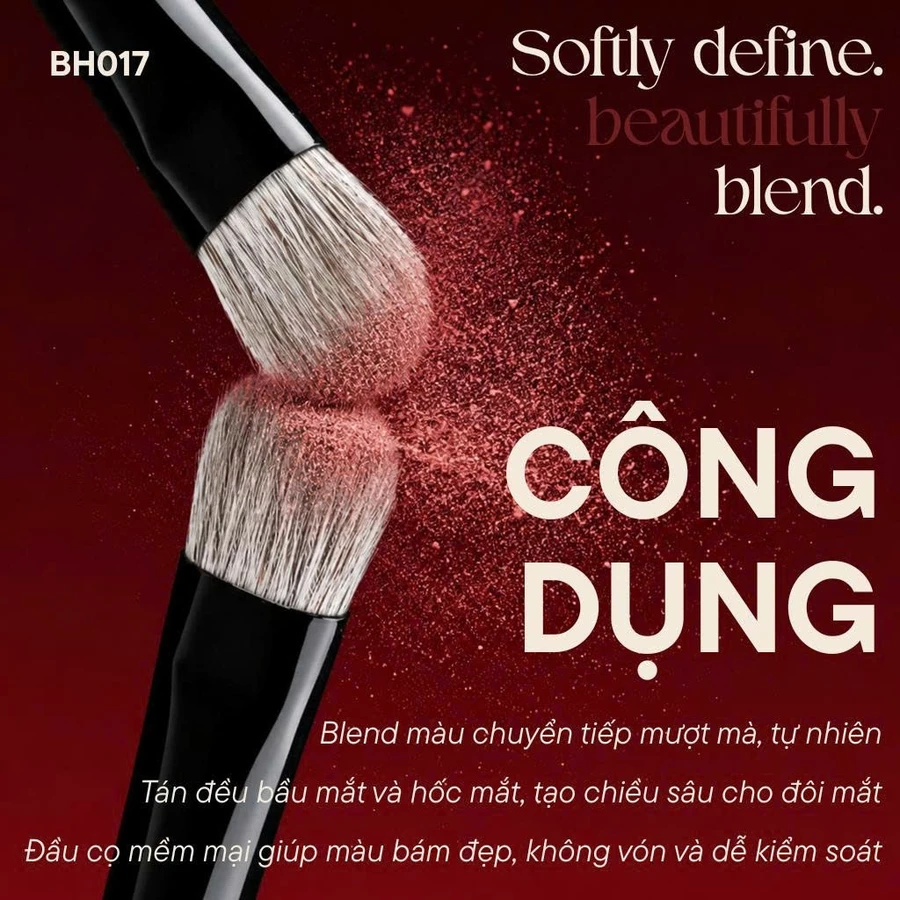 Cọ tán màu mắt bầu dẹp cao cấp BH Cosmetics Eye Shadow BH017 màu đỏ đô