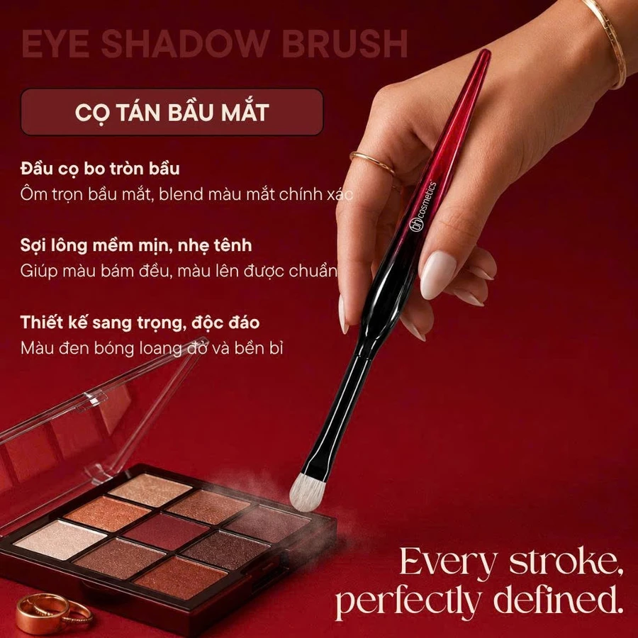 Cọ tán màu mắt bầu dẹp cao cấp BH Cosmetics Eye Shadow BH017 màu đỏ đô