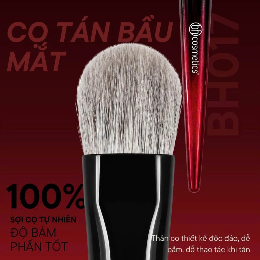 Cọ tán màu mắt bầu dẹp cao cấp BH Cosmetics Eye Shadow BH017 màu đỏ đô