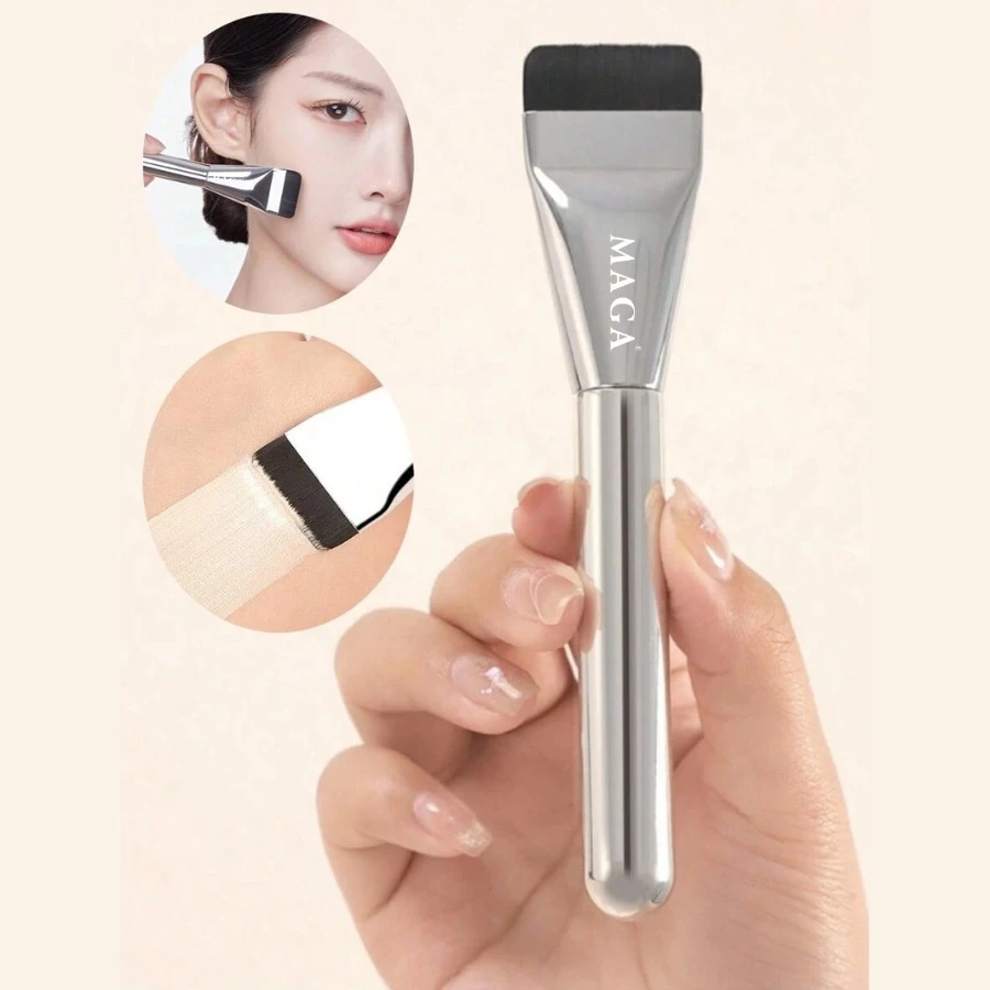 Cọ Cao Cấp MAGA Silver Foundation MA107 - Cọ Dẹt Ngắn Dàn Nền Ánh Bạc - Cọ dàn nền - Cọ đánh nền - Cọ tán kem nền