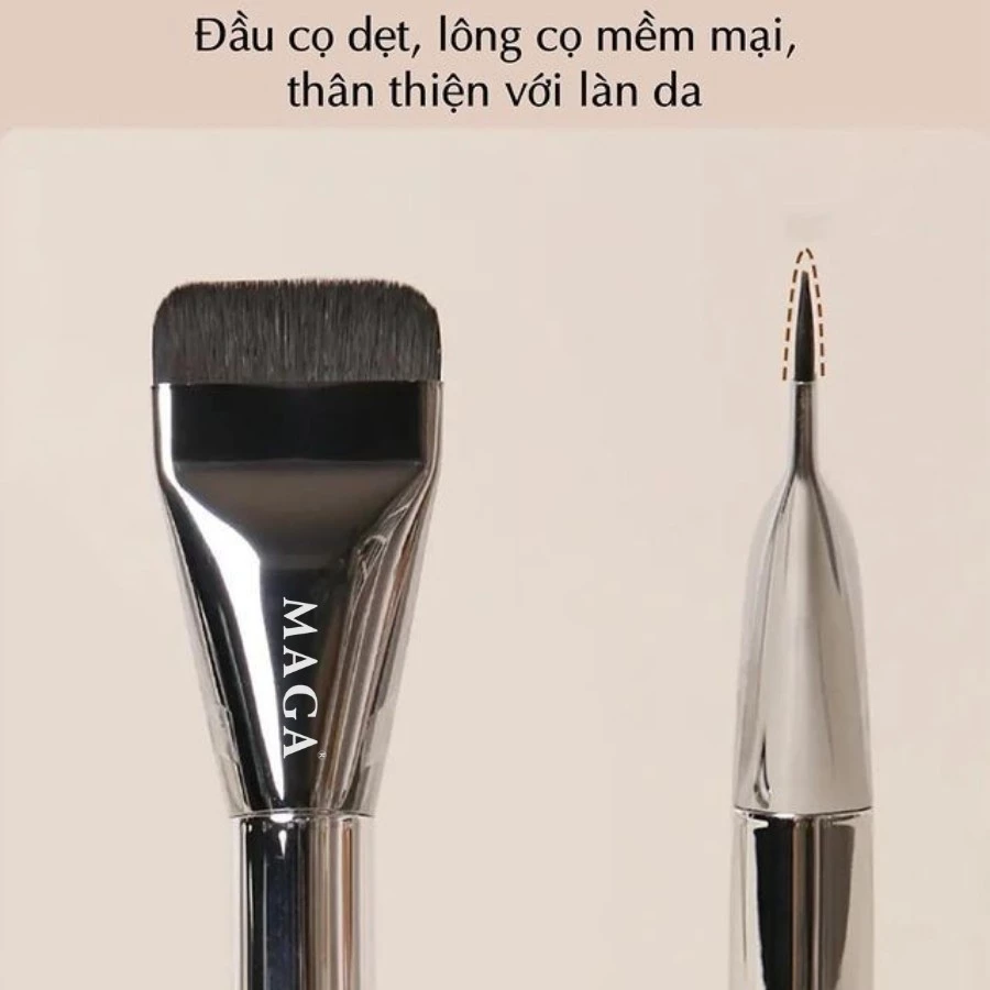 Cọ Cao Cấp MAGA Silver Foundation MA107 - Cọ Dẹt Ngắn Dàn Nền Ánh Bạc - Cọ dàn nền - Cọ đánh nền - Cọ tán kem nền