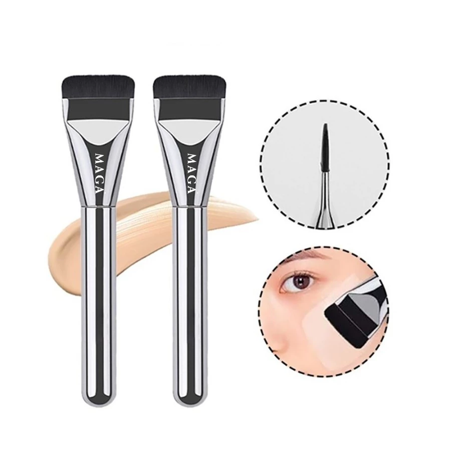 Cọ Cao Cấp MAGA Silver Foundation MA107 - Cọ Dẹt Ngắn Dàn Nền Ánh Bạc - Cọ dàn nền - Cọ đánh nền - Cọ tán kem nền